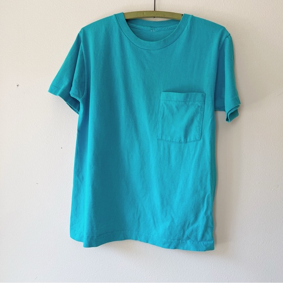 Vintage Men's turquoise Blue pocket‎ single stitch T-Shirt - Picture 1 of 6